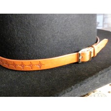 Handmade VGP Leather Hat Band In Light Brown with Diamond Star Tooling.